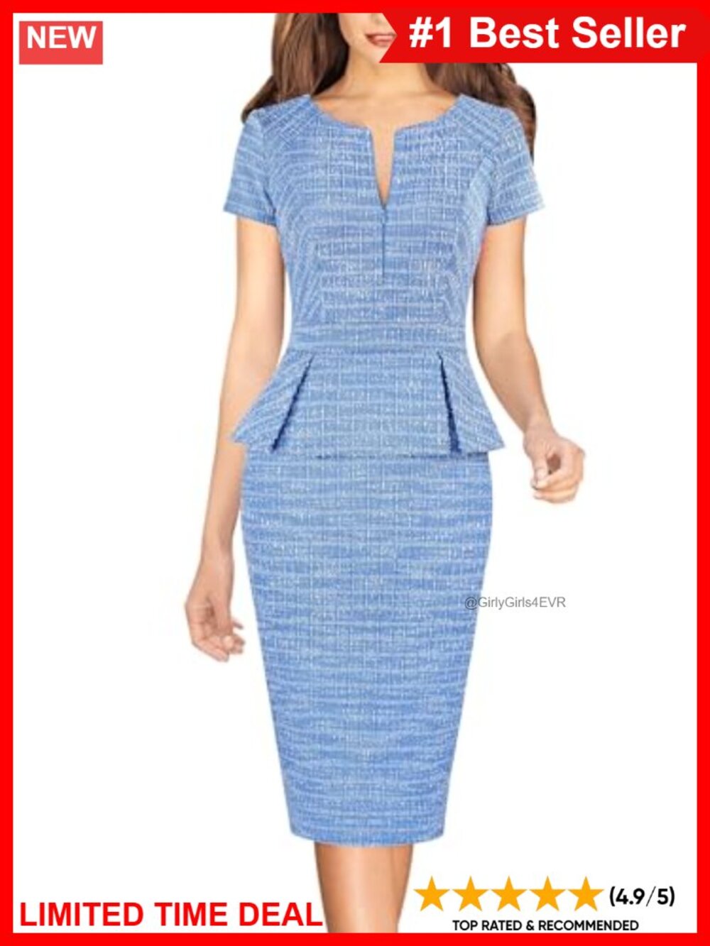 VFSHOW Womens Front Zipper Peplum Sheath Dress Knee Length Work Office